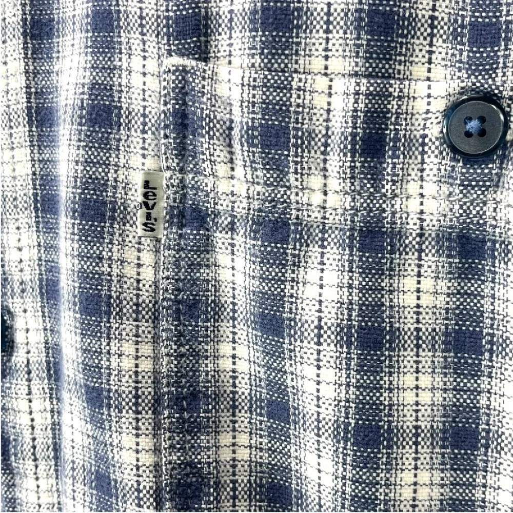 Vintage Levi’s Jeanswear Men’s Large Blue White Plaid Heavy Flannel Shirt Y2K‎